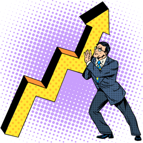 Man holding up arrow - transparent